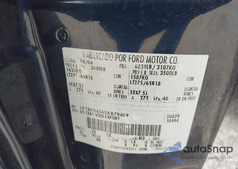 2005 Ford F-150 Fx4/Xlt z USA, uszkodzony, nr VIN 1FTRF04565KB79409